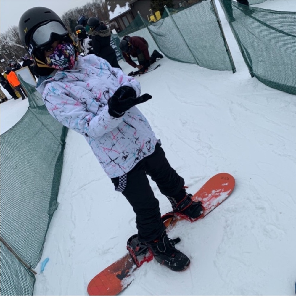 Women's White Marble-Print Ski Jacket